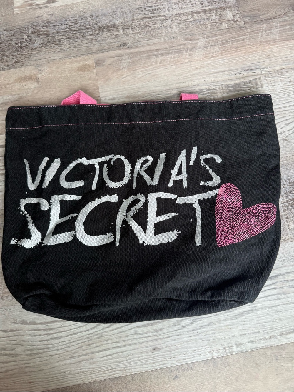 Victoria Secret Pink Silver and Black Bag With Pink Sparkling Heart